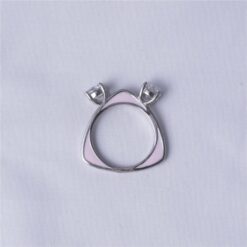 Pink Enamel Cat Ear CZ Ring