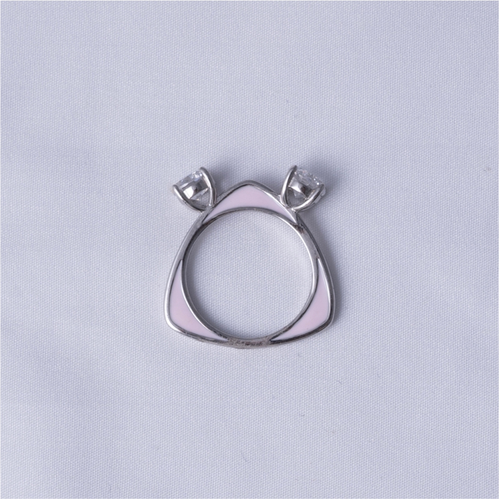 Pink Enamel Cat Ear CZ Ring