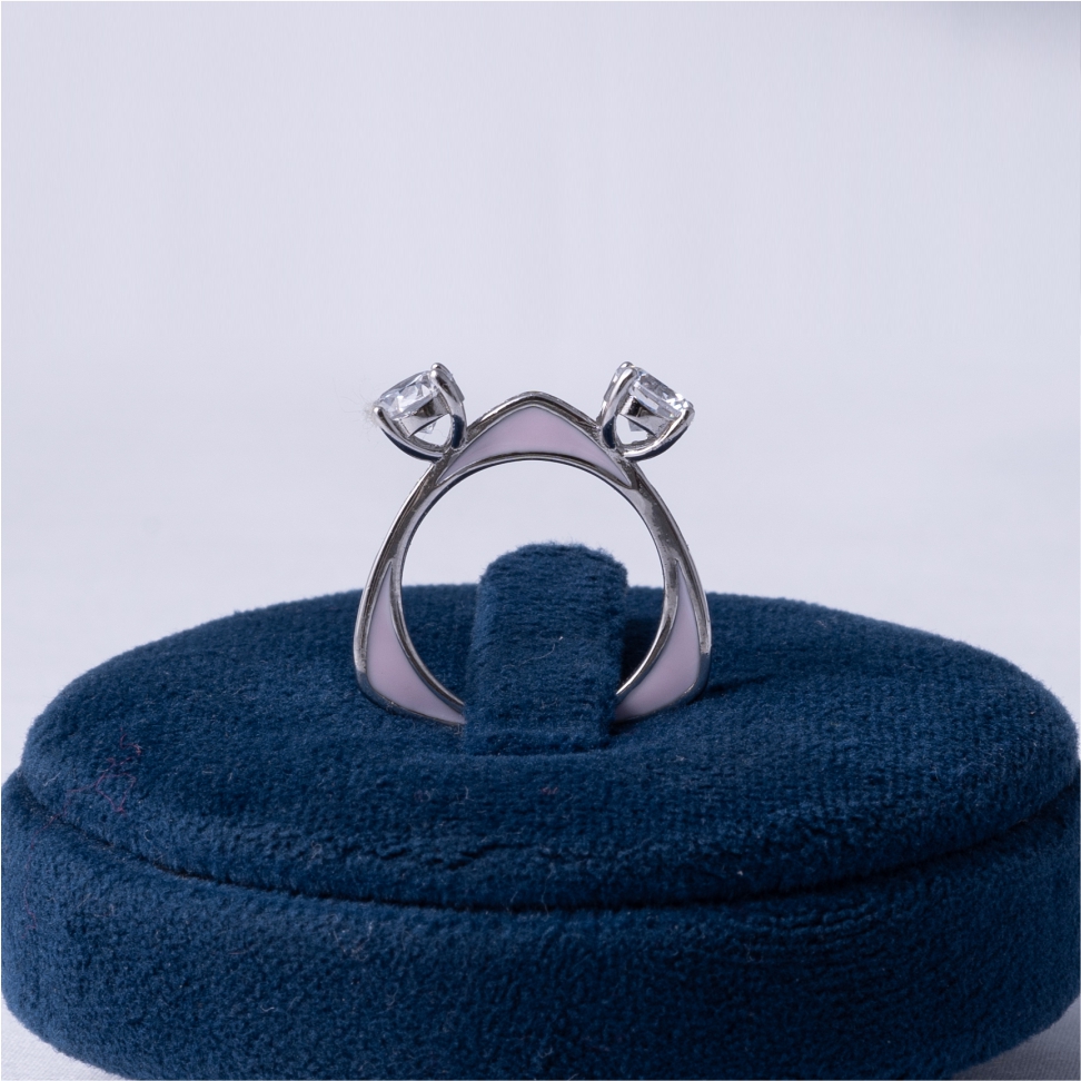 Pink Enamel Cat Ear CZ Ring - Image 3