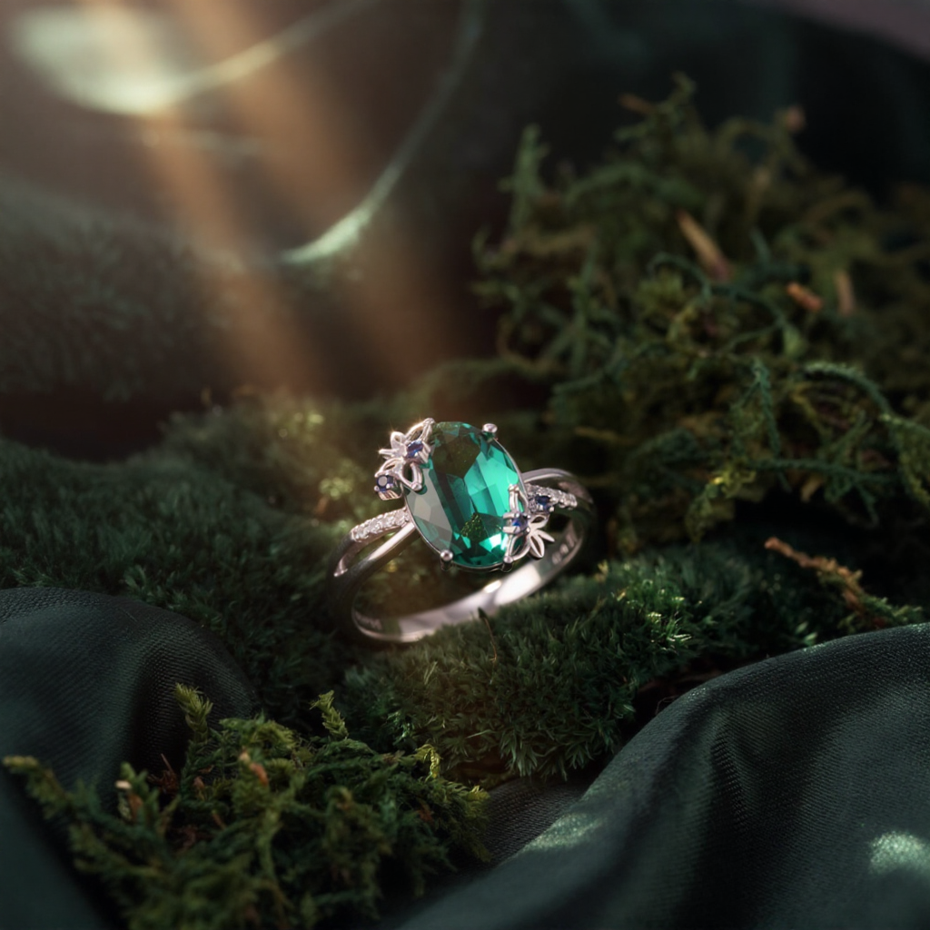 Emerald Floral 925 Silver Ring - Image 4
