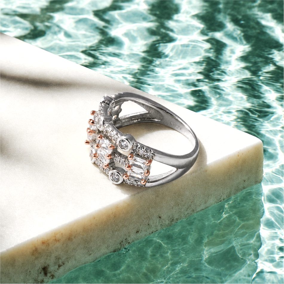 Rose Gold Diamond Style 925 Silver Ring - Image 2