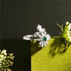 Alternative view of Floral Green Stone 925 Silver Ring