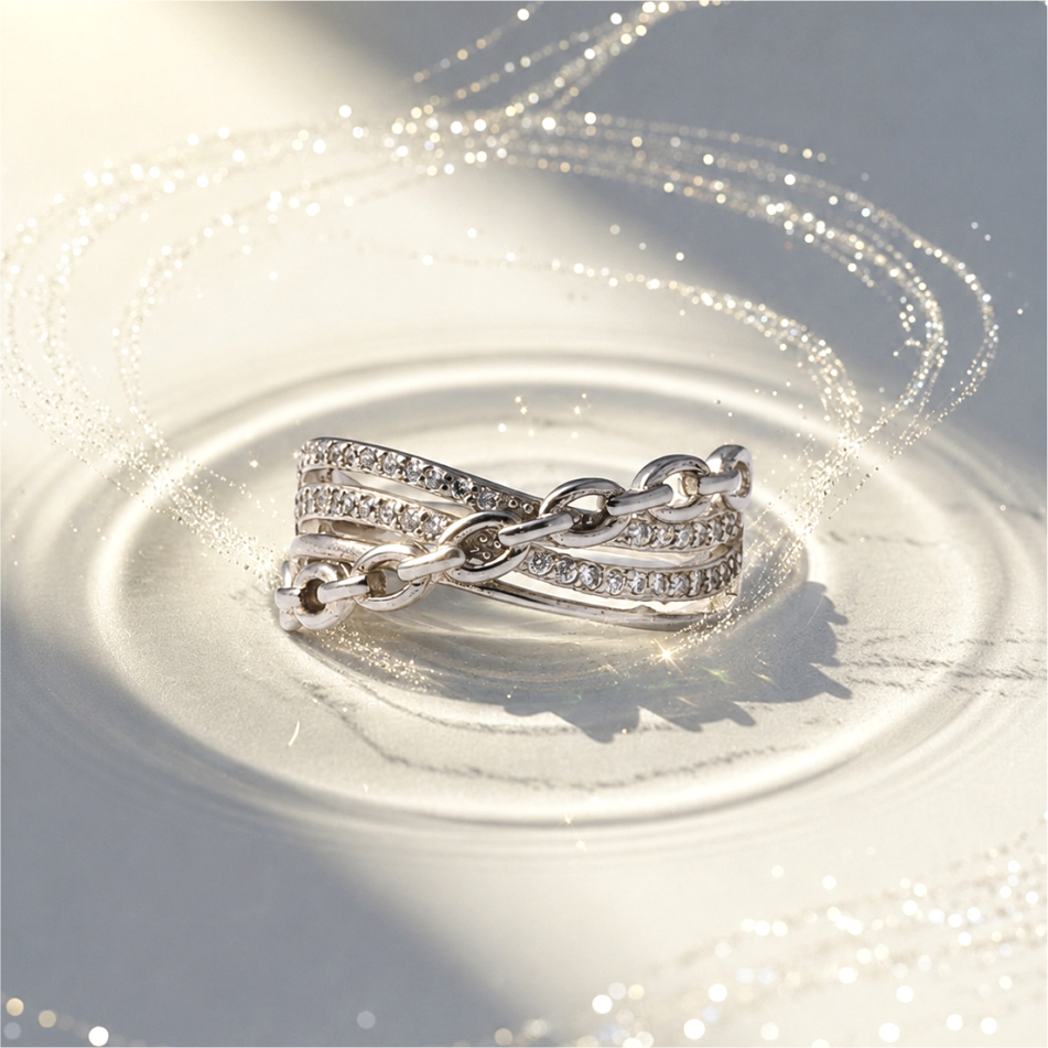 Chain Design Diamond Style 925 Silver Ring - Image 2