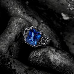 Alternative view of Blue Emerald Cut 925 Silver Ring