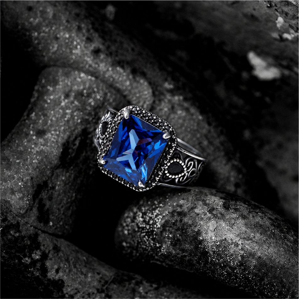 Blue Emerald Cut 925 Silver Ring - Image 2