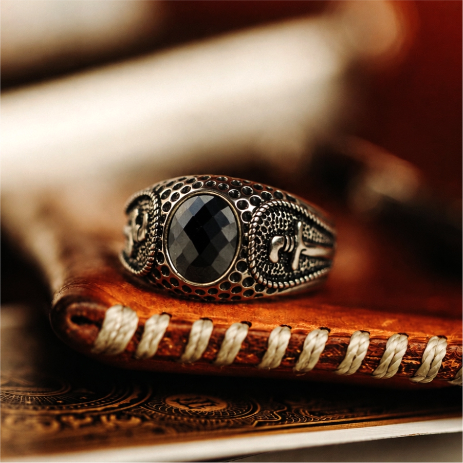 Black Oval Stone 925 Silver Ring - Image 2