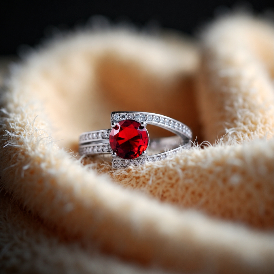 925 Silver Ruby Solitaire Split Shank Ring - Image 2