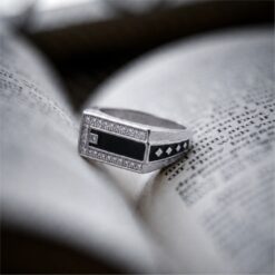 Alternative view of Black Rectangle Halo 925 Silver Ring
