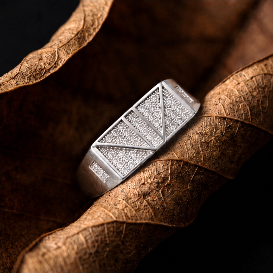 Geometric Pave 925 Silver Ring - Image 2