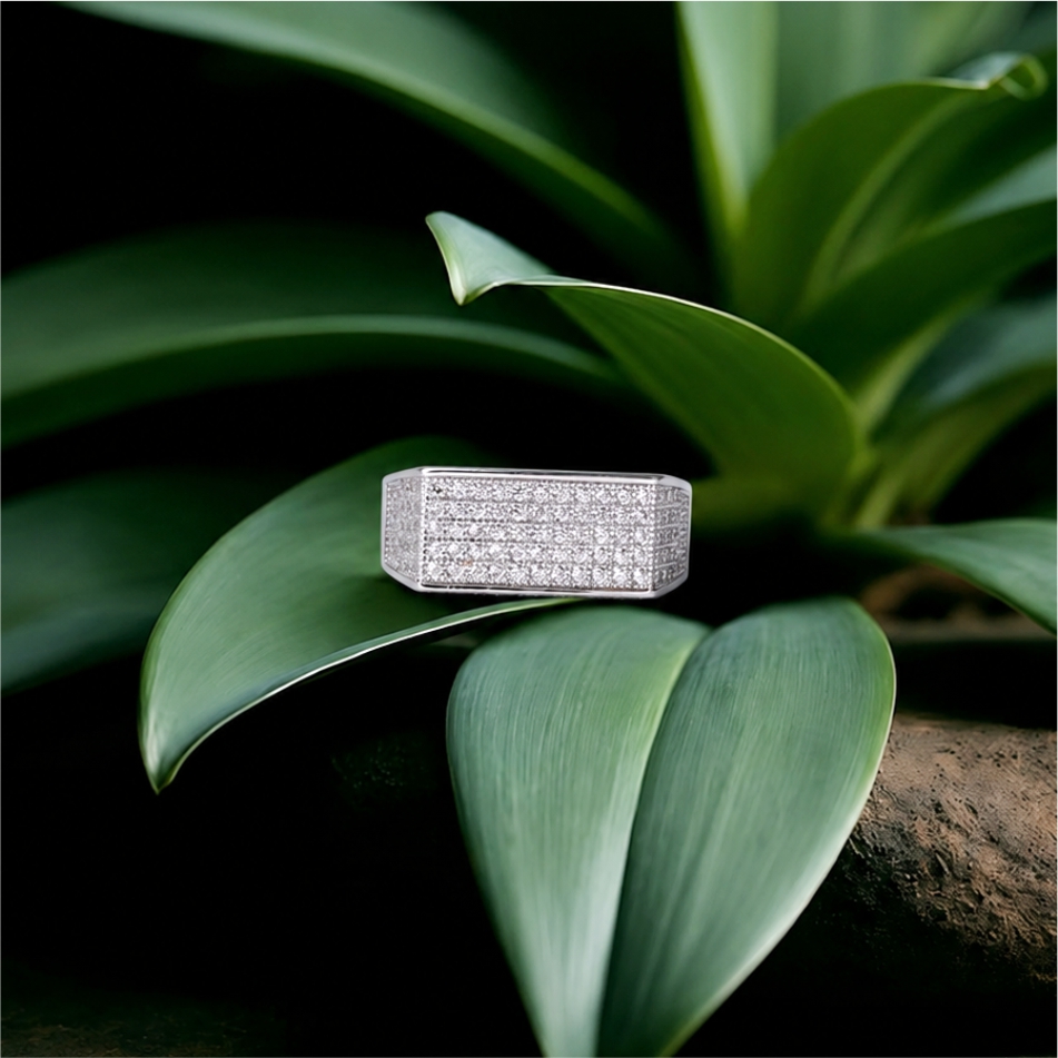 925 Silver Iced Rectangle Signet Ring - Image 2