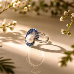 Alternative view of 925 Silver Blue Pearl Halo Ring