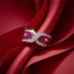 Alternative view of 925 Silver Pink Baguette Wave Crossover Ring