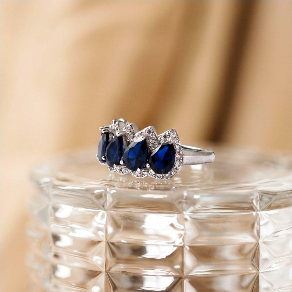Blue Pear Crown 925 Silver Ring - Image 2