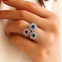 Alternative view of 925 Silver Multicolor Daisy Flower Ring