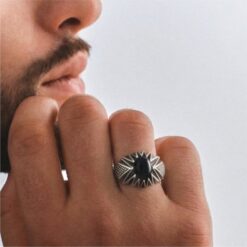 Alternative view of Black Stone Oxidised 925 Silver Ring