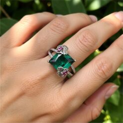 Alternative view of 925 Silver Emerald Green Floral Ring