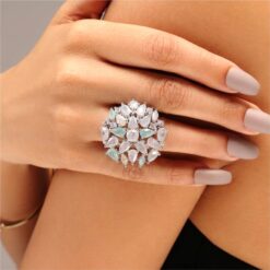 Alternative view of 925 Silver Aqua Floral Cluster Ring