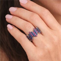 Alternative view of 925 Silver Blue & Pink Geometric Statement Ring