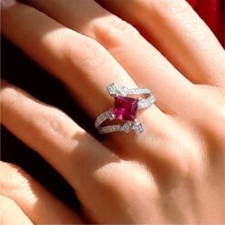 Alternative view of 925 Silver Pink Princess Cut Ring