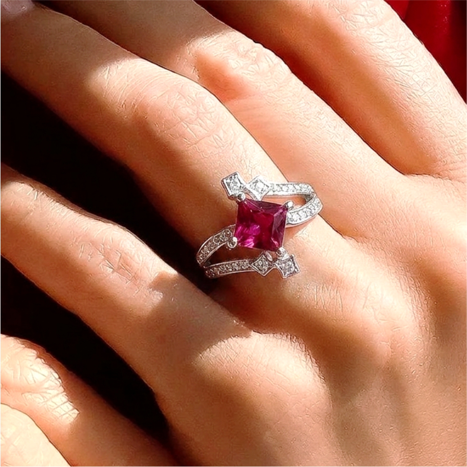 925 Silver Pink Princess Cut Ring - Image 2