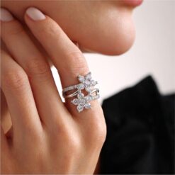 Alternative view of Floral Zircon 925 Silver Ring