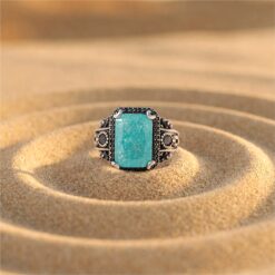 Alternative view of Emerald Green Stone Oxidised 925 Silver Ring