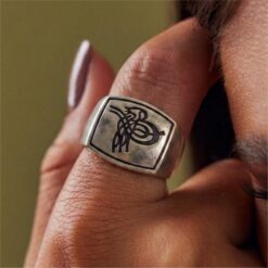 Alternative view of Rectangle Engraved Oxidised 925 Silver Ring