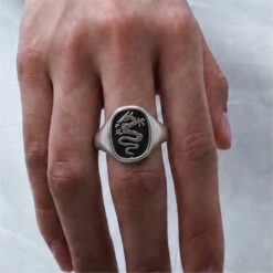 Alternative view of Dragon Signet Oxidised 925 Silver Ring
