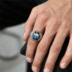 Alternative view of Oval Enamel Oxidised 925 Silver Ring