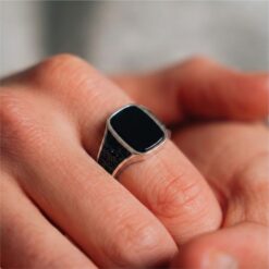 Alternative view of Black Stone Signet Oxidised 925 Silver Ring