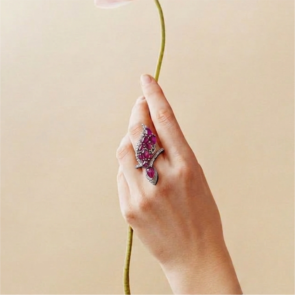 Ruby Leaf Design 925 Silver Ring - Image 2