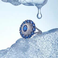 Alternative view of Blue Halo Cluster 925 Silver Ring
