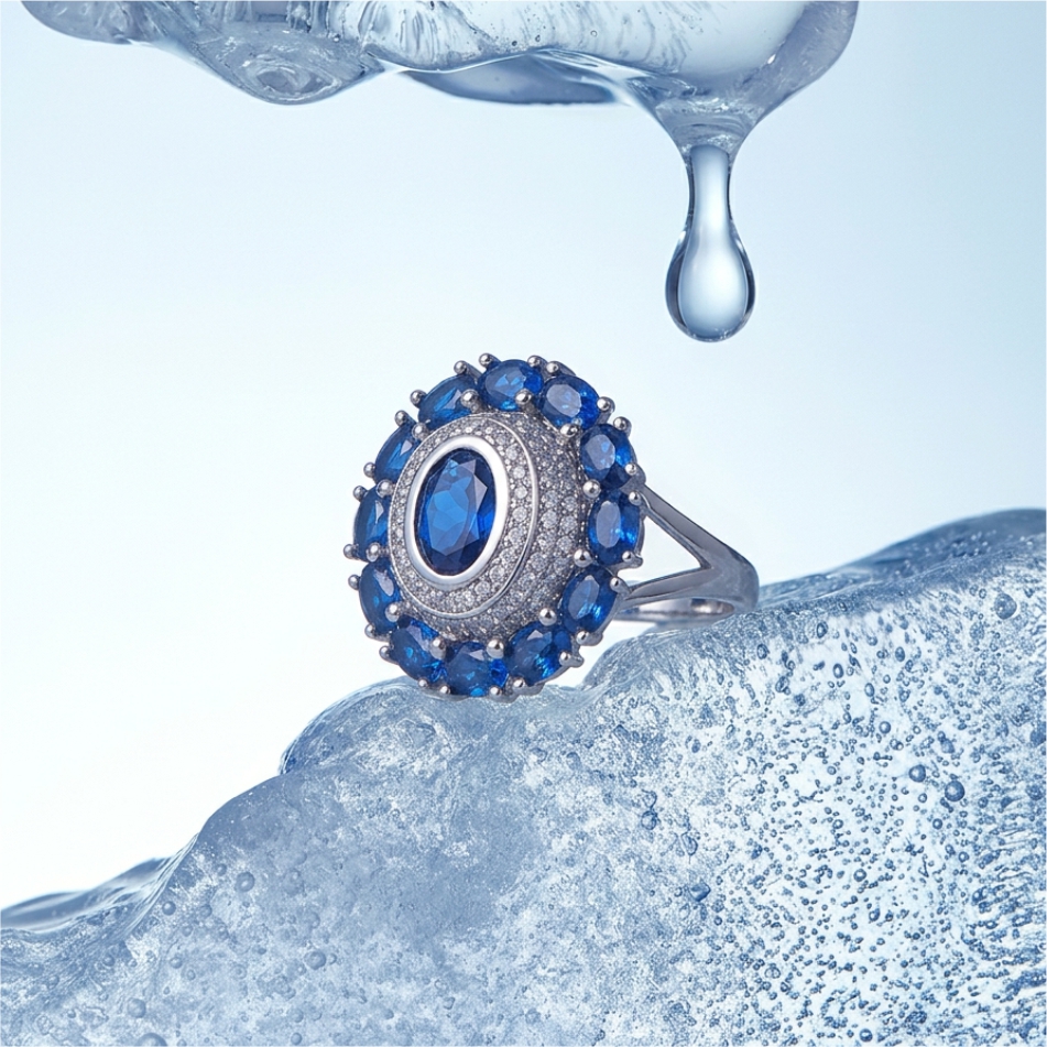 Blue Halo Cluster 925 Silver Ring - Image 2