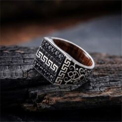 Alternative view of Black Stone Greek Pattern 925 Silver Ring