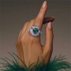 Alternative view of Green Heart Stone Sunburst 925 Silver Ring