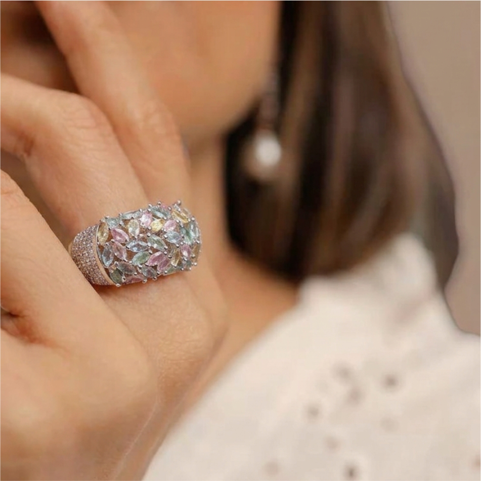 Pastel Multi-Stone Designer 925 Silver Ring - Image 2