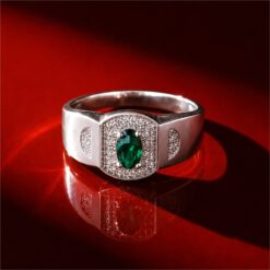 Alternative view of Emerald Halo Signet 925 Silver Ring