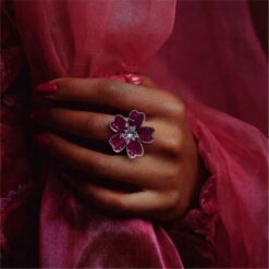 Alternative view of Ruby Red Floral Statement 925 Silver Ring
