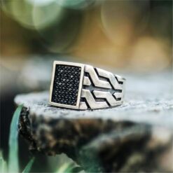 Alternative view of Midnight Grid Signet Men Ring