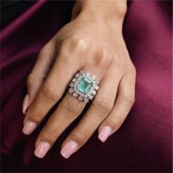 Alternative view of Mint Green Emerald Cut Stone 925 Silver Statement Ring