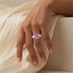 Alternative view of Pink Emerald Cut Stone 925 Silver Ring