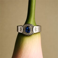 Alternative view of Blue Sapphire Halo Silver Ring