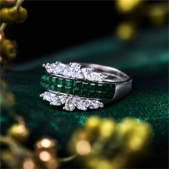 Alternative view of Green Floral Crystal 925 Silver Ring