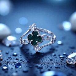 Alternative view of Green Clover Open Design 925 Silver Ring