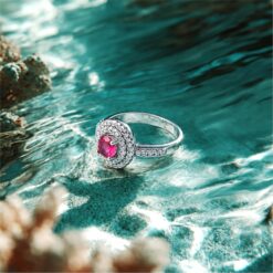Alternative view of Ruby Round Halo 925 Silver Ring