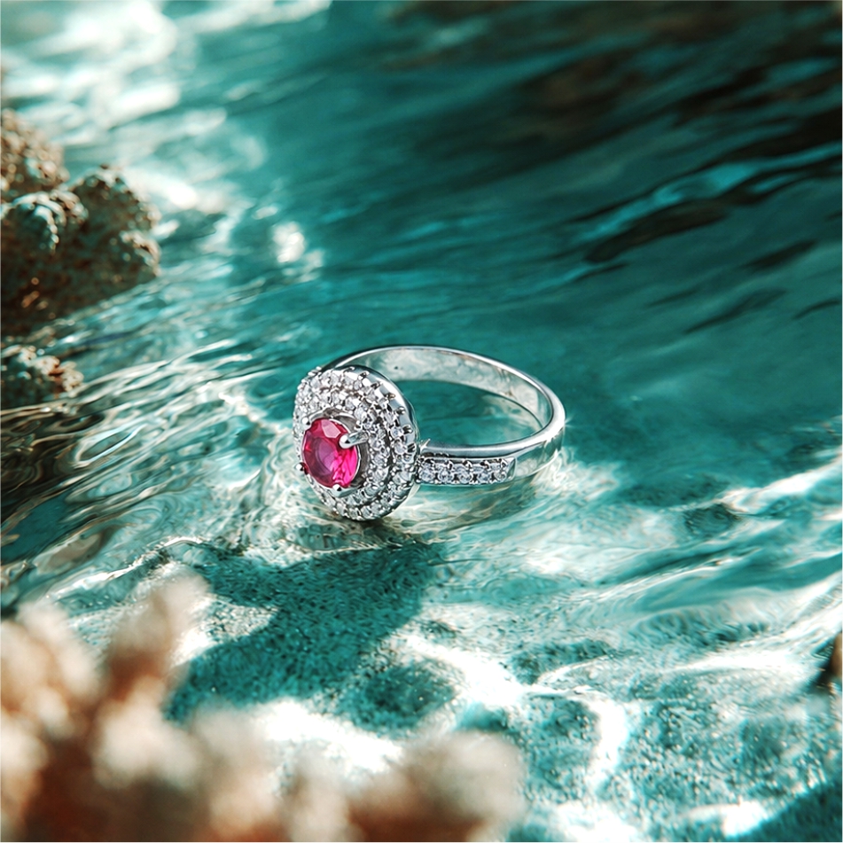 Ruby Round Halo 925 Silver Ring - Image 2