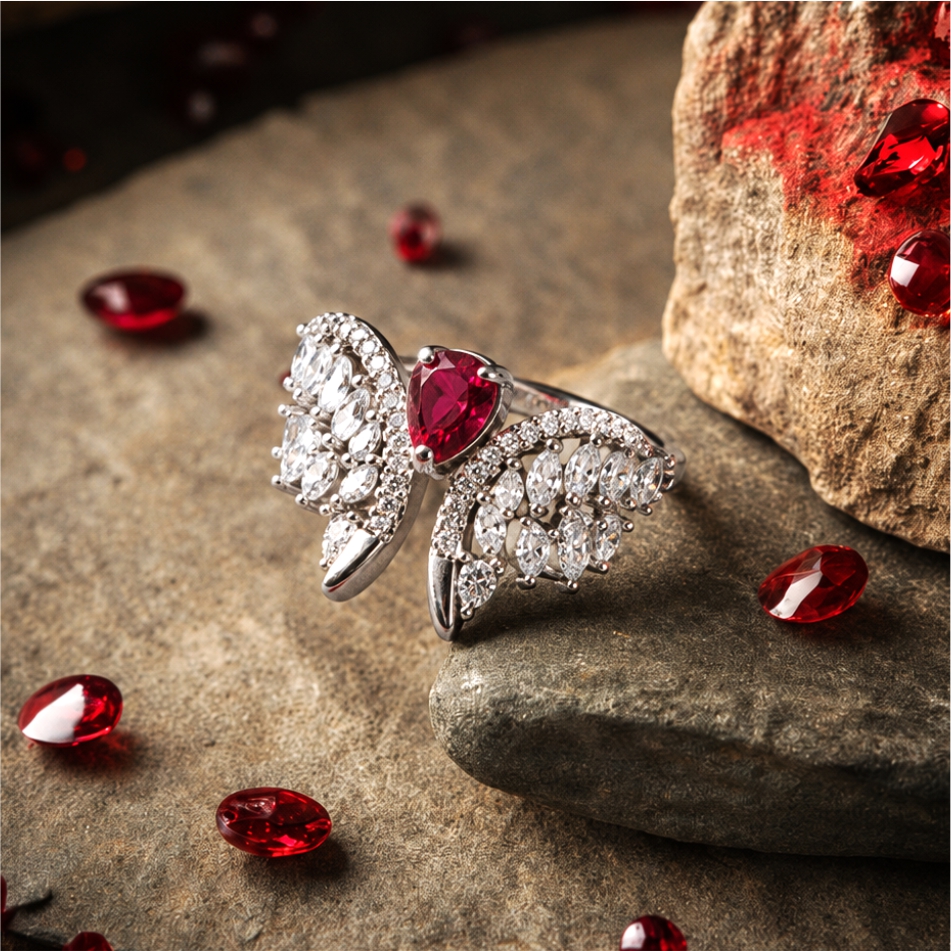 Ruby Butterfly Design 925 Silver Ring - Image 2