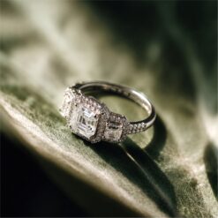 Alternative view of Three Stone Asscher Halo 925 Silver Ring