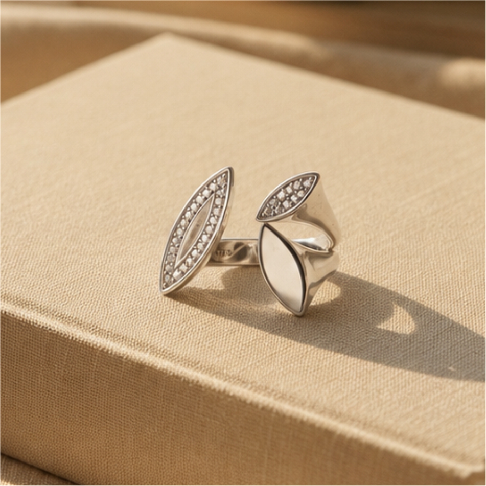 Dual Marquise Open Design 925 Silver Ring - Image 2