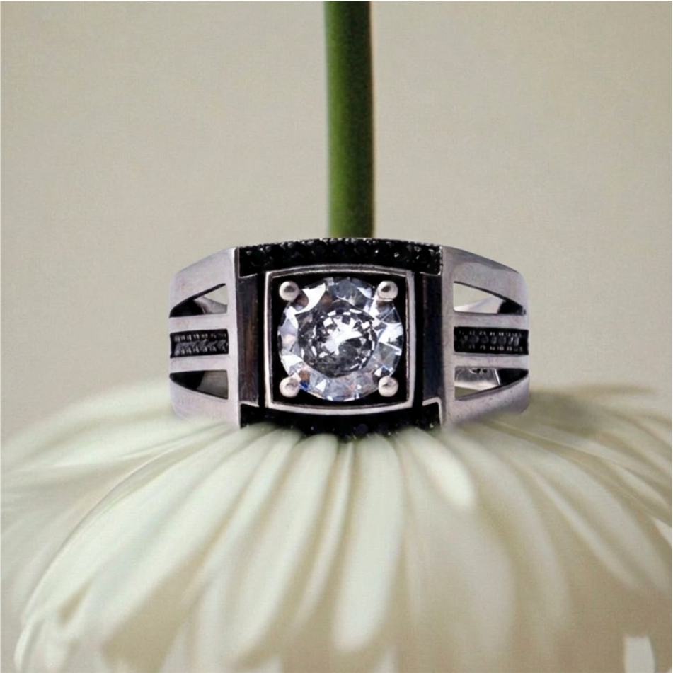 Black Diamond Style 925 Silver Ring - Image 2